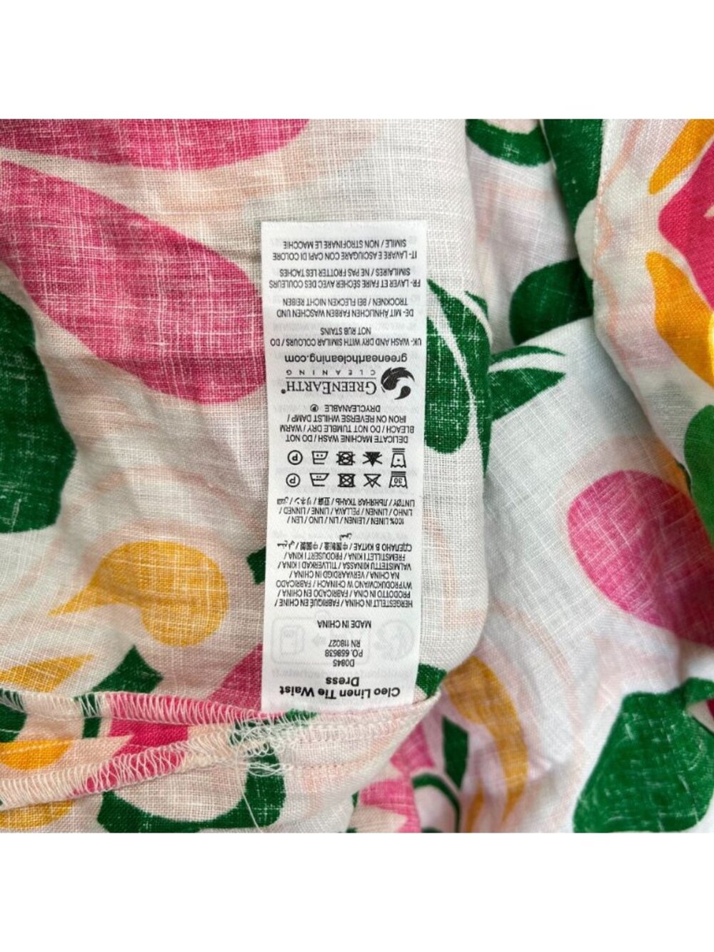 NWOT Boden Green Pink Cleo Linen Tie Waist Dress Multicolor V-Neck Size 8L - Picture 10 of 13